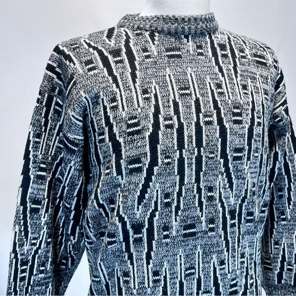 VINTAGE 80s abstract geometric art knit sweater mens crewneck funky quirky - Picture 5 of 9